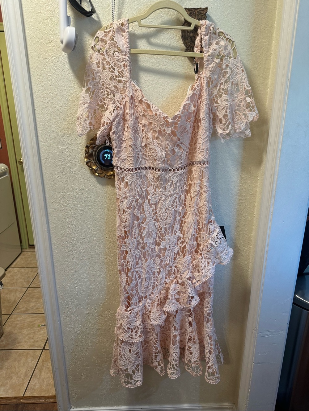 Lulu's Blush Lace Midi Dress with Ruffle Trim